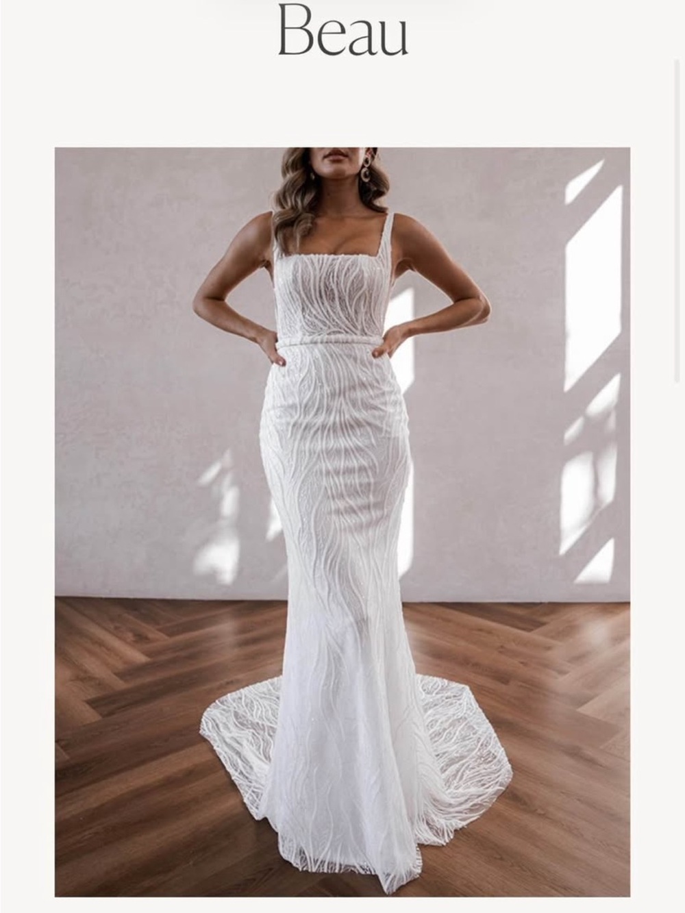 Beau White Textured Square-Neck Wedding Dress
